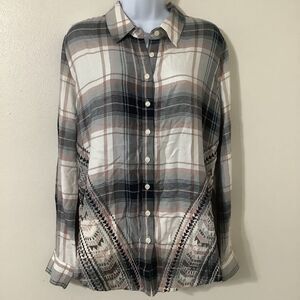 NTW Tolani Collection Plaid Embroidered Cabincore Western Button Down Shirt Sz S